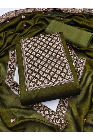 MANVAA Ethnic Motifs Embroidered Pure Silk Unstitched Dress Material