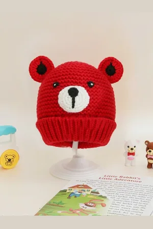 Yellow bee Infants Kids Self Design Woollen Beanie