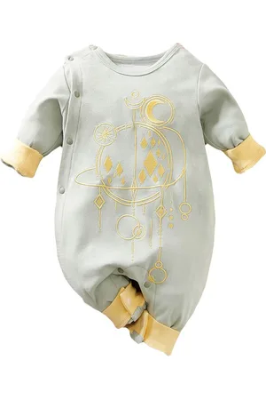 Stylecast Infants Kids Green & Yellow Embroidered Cotton Rompers