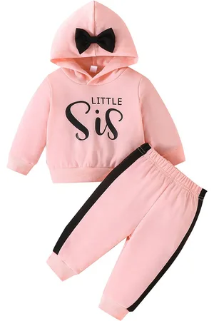 Stylecast Girls Pink Typography Printed Hooded Long Sleeves Sweatshirt With Joggers