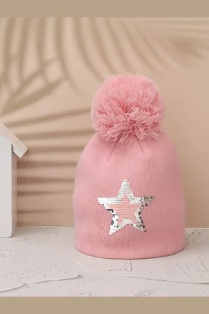 Yellow bee Girls Embellished Reversible Woollen Beanie