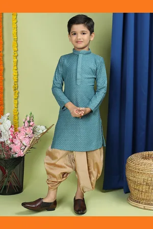 TABARD Boys Ethnic Motifs Embroidered Pure Cotton Chikankari Kurta with Dhoti Pants