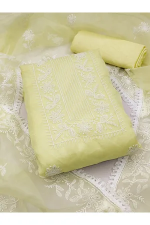 MANVAA Ethnic Motifs Embroidered Chikankari Organza Unstitched Dress Material