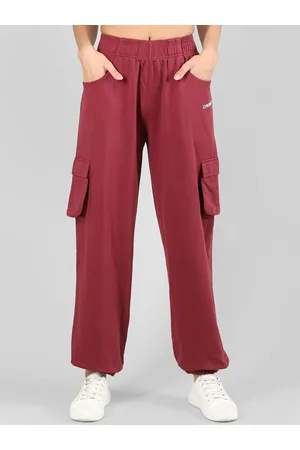 Women Pink Solid Cotton Relaxed-Fit Track Pants