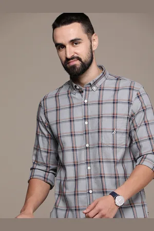 Nautica Men Pure Cotton Slim Fit Tartan Checks Casual Shirt