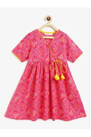 Campana Girls Bandhani Printed Angrakha Cotton Kurta