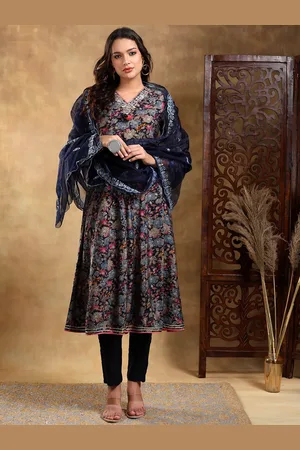 Bani Women Floral Printed Zari V-Neck A-Line Regular Kurta & Trousers With Dupatta