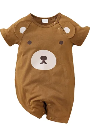 Stylecast Kids Brown Graphic Printed Pure Cotton Rompers