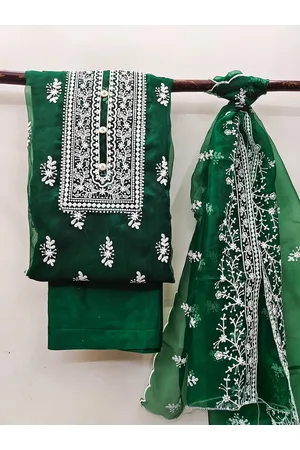 MANVAA Ethnic Motifs Embroidered Organza Unstitched Dress Material