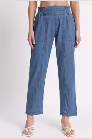 AngelFab Women Relaxed Straight Leg Fit High-Rise Denim Trousers