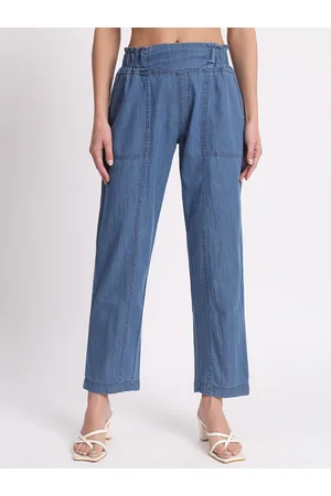 AngelFab Women Relaxed Straight Leg Fit High-Rise Denim Trousers