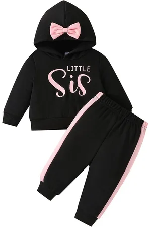 Stylecast Girls Black Typography Printed Hooded Long Sleeves Sweatshirt With Joggers