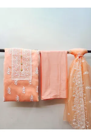 MANVAA Floral Embroidered Organza Unstitched Dress Material