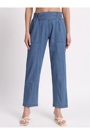 AngelFab Women Relaxed Straight Leg Fit High-Rise Denim Trousers