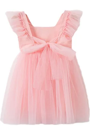 Stylecast Girls Pink Square Neck Ruffled A-Line Cotton Dress