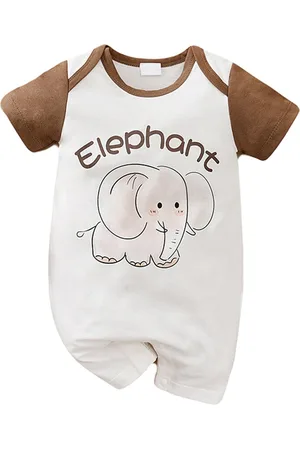 Stylecast Kids White & Brown Graphic Printed Pure Cotton Rompers