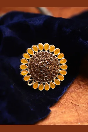 Cardinal Gold-Toned & Yellow Stone-Studded Finger Ring