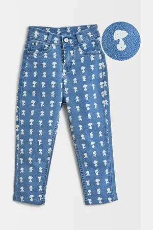 MiArcus Kids Peanuts Snoopy Graphic Printed Regular Fit Mid-Rise Cotton Stretchable Jeans
