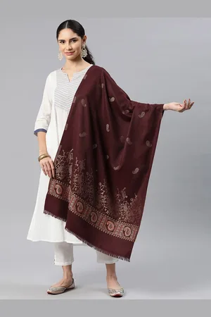 Sangria Ethnic Motifs Woven Design Winter Pashmina Woollen Stole