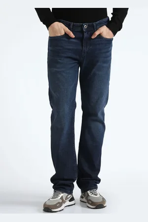 Flying Machine Men Straight Fit Clean Look Whiskers & Chevrons Stretchable Jeans