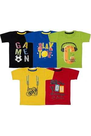 BAESD Kids Pack of 5 Typography Printed Cotton T-Shirt