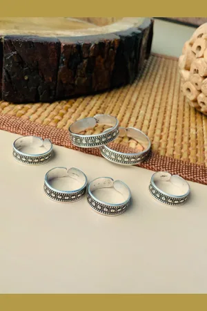ABDESIGNS Set of 3 Silver Plated Oxidised Toe Rings