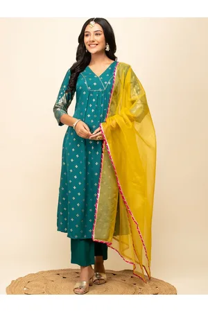 FIORRA Floral Printed Regular Zari A-Line Kurta with Trousers & Dupatta