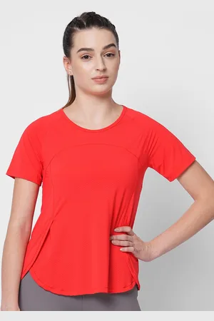Fitkin Women Red Self Design Side Overlap T-shirt
