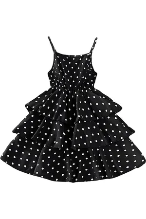 Stylecast Girls Black Polka Dot Printed Layered A-Line Midi Dress