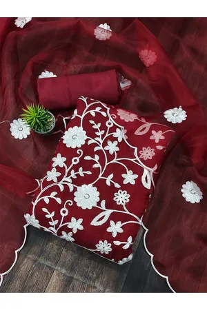 MANVAA Floral Embroidered Organza Unstitched Dress Material