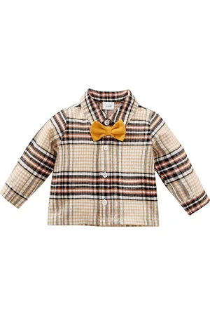 Stylecast Boys Khaki Checked Spread Collar Cotton Shirt