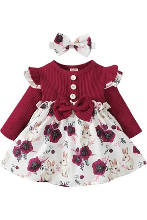 Stylecast Girls Red Floral Printed Round Neck Cotton A-Line Dress