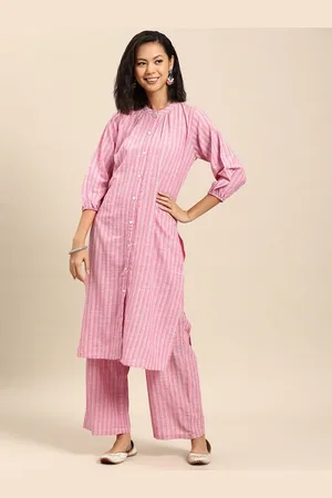 anayna Women Striped Regular Pure Cotton Kurta with Trousers