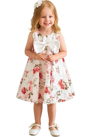 Stylecast Girls White & Pink Floral Printed Bow A-Line Dress