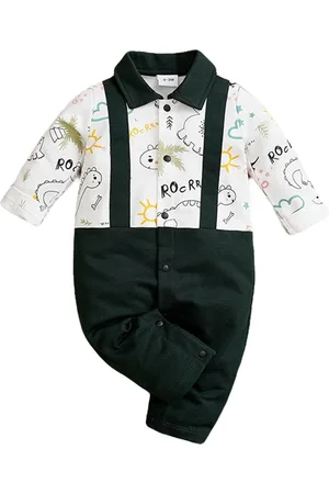 Stylecast White & Black Infant Boys Printed Cotton Rompers