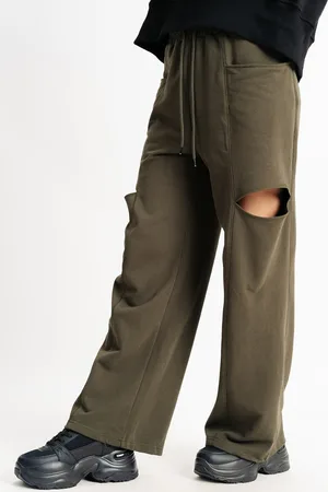 FREAKINS Women High-Rise Cut-Outs Plain Pleated Cotton Trousers