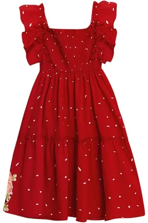 Stylecast Red Girls Polka Dot Print Flutter Sleeve Layered Maxi Dress