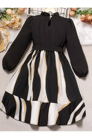 Stylecast Girls Black Striped High Neck A-Line Midi Dress