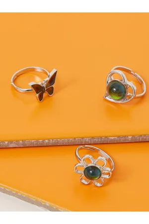 Accessorize Girls Set Of 3 Stone Studded Adjustable Finger Rings