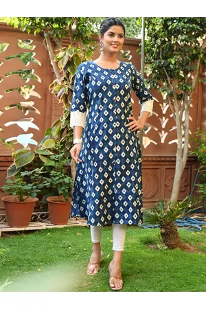 ZARI Bandhani Printed Round Neck A-Line Kurta