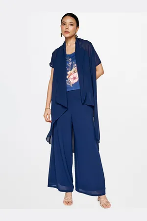 AND Printed Round Neck Top With Trousers & Shrug