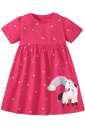 Stylecast Girls Fuchsia Conversational Printed Cotton A-Line Dress