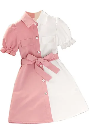 Stylecast Girls Pink Colourblocked Puff Sleeve Shirt Midi Dress