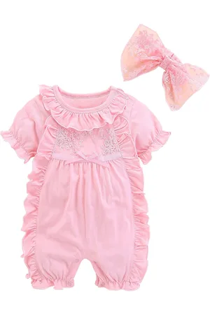 Stylecast Infants Girls Pink Self Design Cotton Rompers