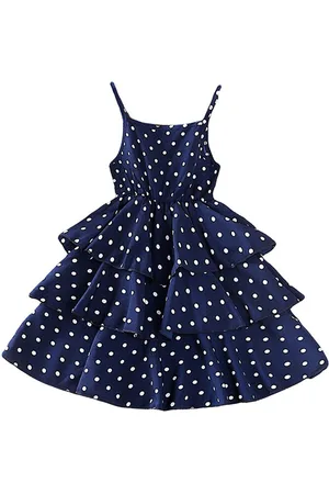 Stylecast Girls Navy Blue Polka Dot Printed Layered A-Line Midi Dress