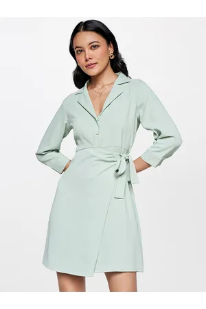 AND Lapel Collar Tie-Ups Wrap Mini Dress