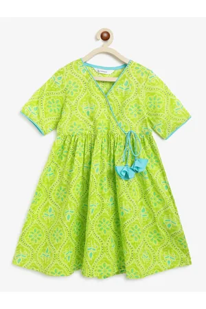 Campana Girls Bandhani Printed Angrakha Anarkali Cotton Kurta