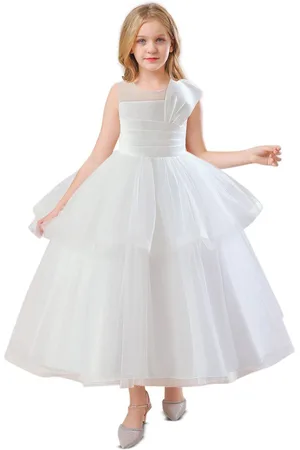Stylecast White Girls Sleeveless Lace Inserts Detail Maxi Gown Dress