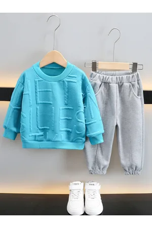 Stylecast Boys Blue & Grey Self Design T-shirt with Trousers