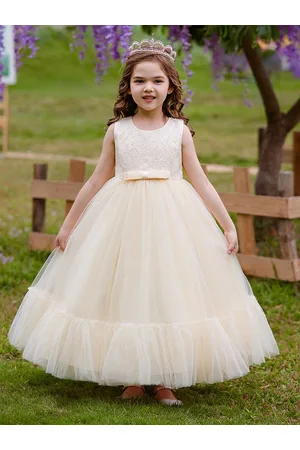 Stylecast Girls Champagne Round Neck Ruffled Maxi Dress